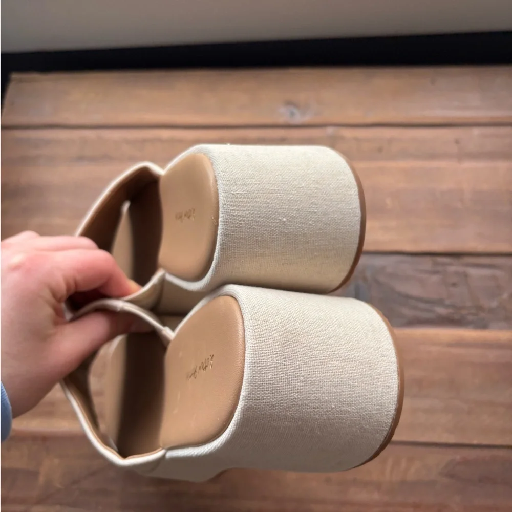 & Other Stories Canvas Cream Platform Mules Chunky Sole Size 38 / US 7